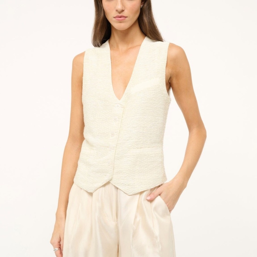STAUD Beaded Brett Vest in Ivory - size S